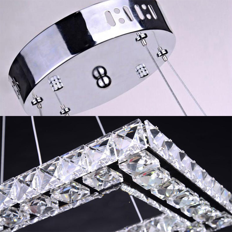 Square Crystal Hanging Pendant Light Modern Chrome LED Chandelier Lamp in Warm/White/Natural Light for Dining Room, 8"/12"/16" Wide Clearhalo 'Ceiling Lights' 'Chandeliers' 'Modern Chandeliers' 'Modern' Lighting' 181015