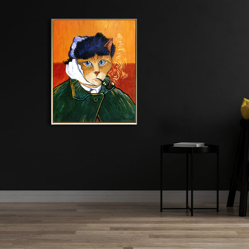 Mixed Media Modern Art Print with Spoof Van Gogh Self Portrait Pattern in Dark Color Green Clearhalo 'Arts' 'Canvas Art' 1810370