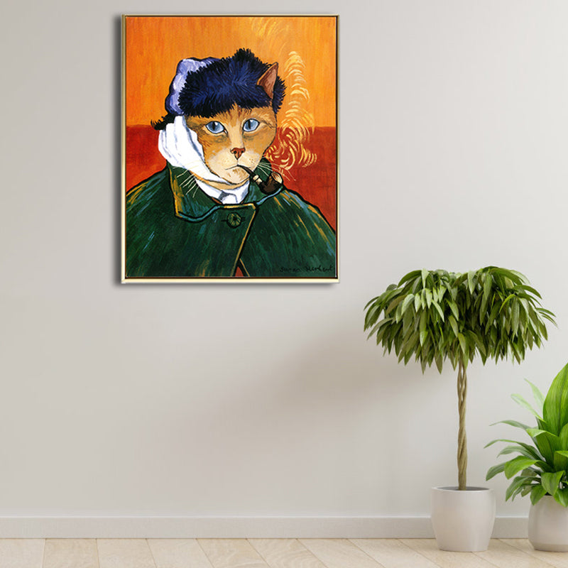 Mixed Media Modern Art Print with Spoof Van Gogh Self Portrait Pattern in Dark Color Clearhalo 'Arts' 'Canvas Art' 1810371