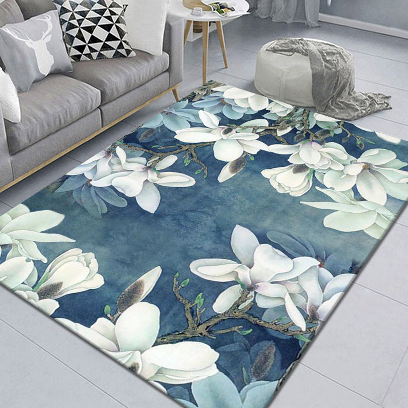 Stylish Multicolor Modernist Rug Polyester Leaf and Flower Pattern Rug Washable Pet Friendly Non-Slip Carpet for Living Room Blue Clearhalo 'Area Rug' 'Modern' 'Rugs' Rug' 1810441