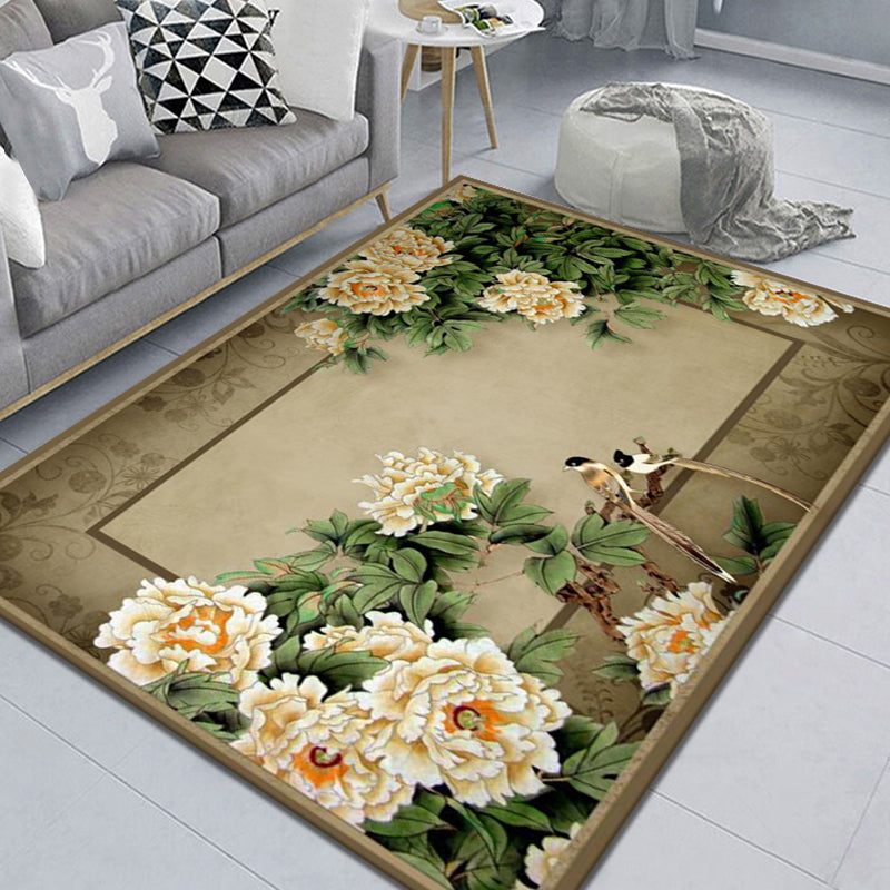 Stylish Multicolor Modernist Rug Polyester Leaf and Flower Pattern Rug Washable Pet Friendly Non-Slip Carpet for Living Room Brown Clearhalo 'Area Rug' 'Modern' 'Rugs' Rug' 1810446