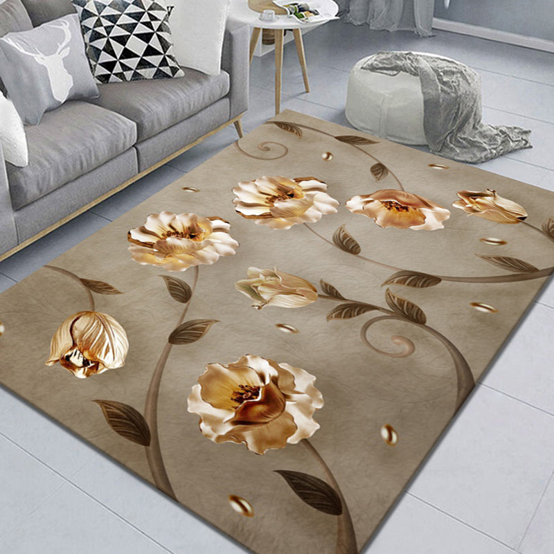 Stylish Multicolor Modernist Rug Polyester Leaf and Flower Pattern Rug Washable Pet Friendly Non-Slip Carpet for Living Room Dark Brown Clearhalo 'Area Rug' 'Modern' 'Rugs' Rug' 1810447