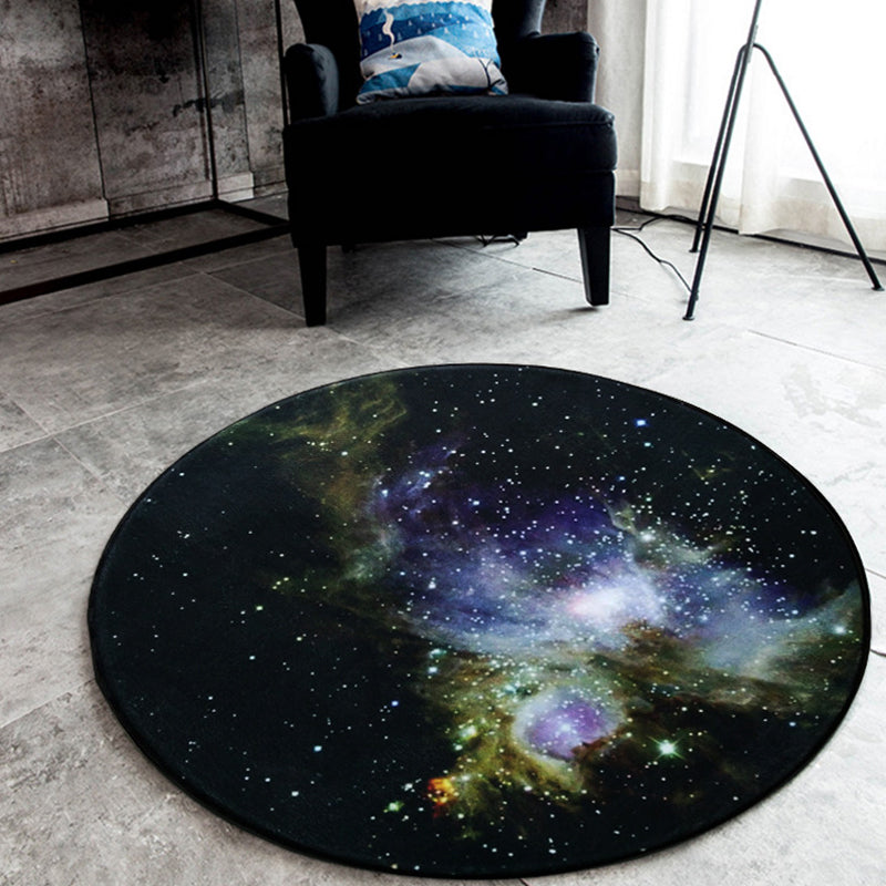 Black Galaxy Pattern Rug Polyester Novelty Rug Washable Anti-Slip Pet Friendly Area Rug for Bedroom Gloss Black Clearhalo 'Area Rug' 'Rug' 1810656