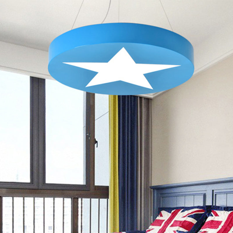 Kids Round Pendant Light with Star Metal Bright Colored Hanging Light for Office Blue Clearhalo 'Ceiling Lights' 'Pendant Lights' 'Pendants' Lighting' 181091_7493001c-bbe2-40a4-9ba0-d7de60027c4c