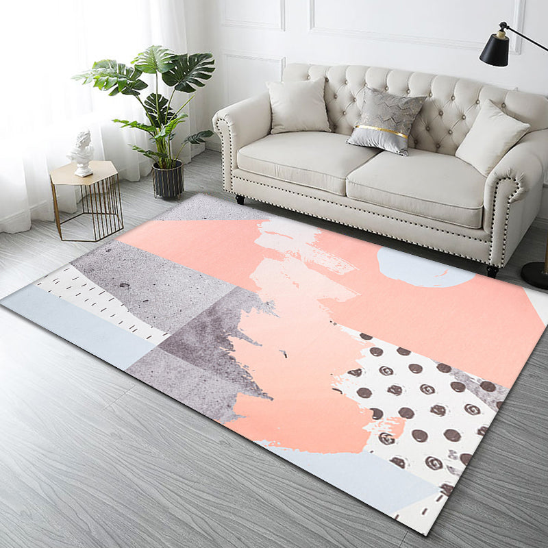 Pink and Beige Bedroom Rug Minimalist Abstract Rug Polyester Washable Anti-Slip Backing Pet Friendly Carpet Pink 4'7" x 6'7" Clearhalo 'Area Rug' 'Modern' 'Rugs' Rug' 1810946