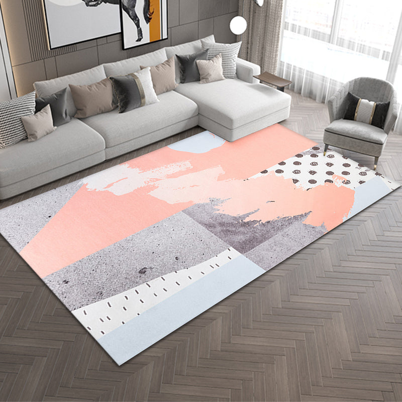 Pink and Beige Bedroom Rug Minimalist Abstract Rug Polyester Washable Anti-Slip Backing Pet Friendly Carpet Clearhalo 'Area Rug' 'Modern' 'Rugs' Rug' 1810947