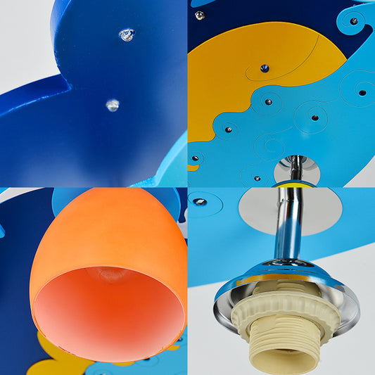 Nautical Style Sea Ceiling Light with Dolphin 4 Lights Wood Flush Mount Light in Blue for Kindergarten Clearhalo 'Ceiling Lights' 'Close To Ceiling Lights' 'Close to ceiling' 'Flush mount' Lighting' 181107