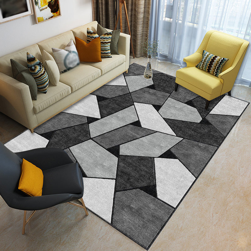 Casual Geometric Pattern Rug with Stripe Multicolor Modernism Rug Polyester Pet Friendly Washable Non-Slip Area Rug for Bedroom Grey Clearhalo 'Area Rug' 'Modern' 'Rugs' Rug' 1811214