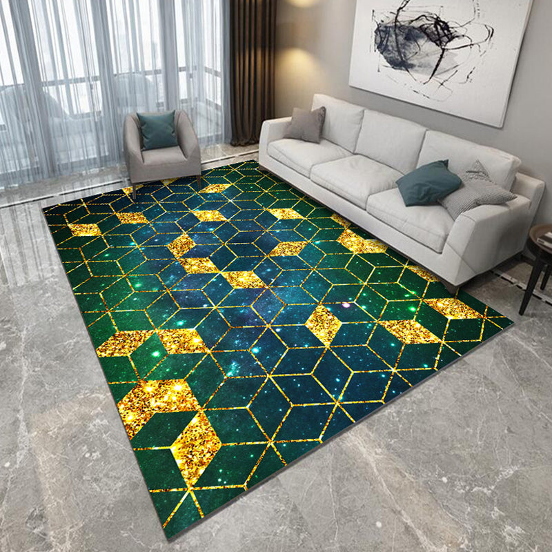 Casual Geometric Pattern Rug with Stripe Multicolor Modernism Rug Polyester Pet Friendly Washable Non-Slip Area Rug for Bedroom Green Clearhalo 'Area Rug' 'Modern' 'Rugs' Rug' 1811220