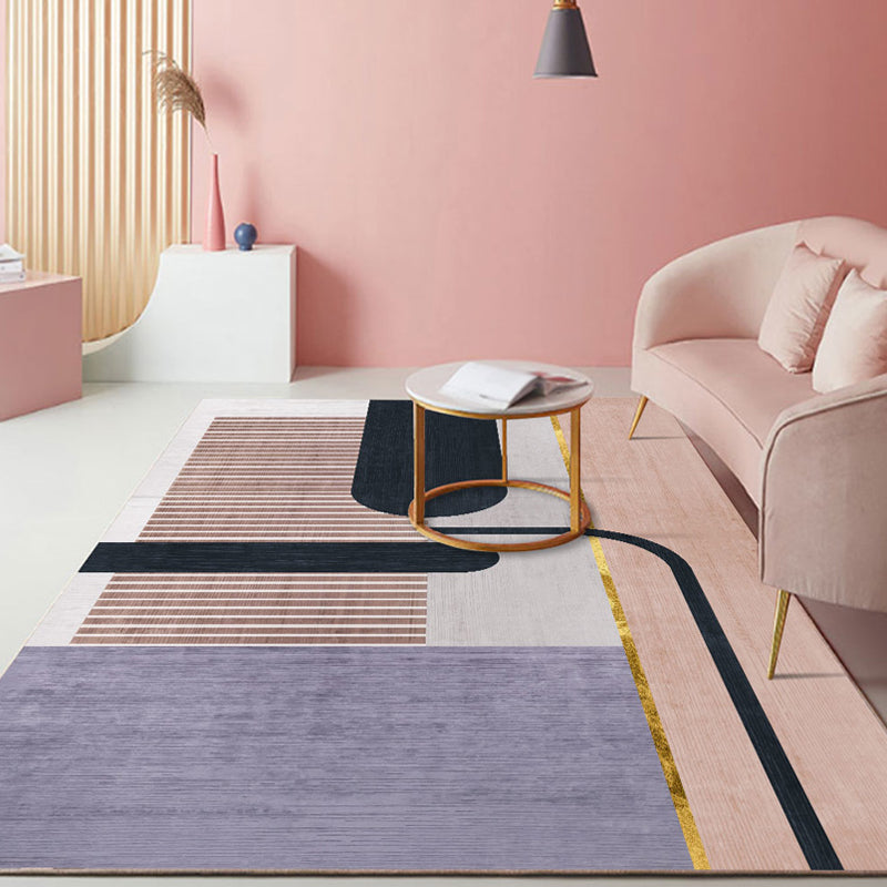 Multicolor Living Room Rug Minimalist Geometric and Striped Pattern Rug Polyester Washable Anti-Slip Backing Pet Friendly Carpet Purple Clearhalo 'Area Rug' 'Modern' 'Rugs' Rug' 1811225