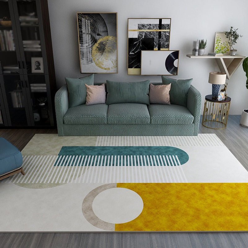 Multicolor Living Room Rug Minimalist Geometric and Striped Pattern Rug Polyester Washable Anti-Slip Backing Pet Friendly Carpet Yellow Clearhalo 'Area Rug' 'Modern' 'Rugs' Rug' 1811231