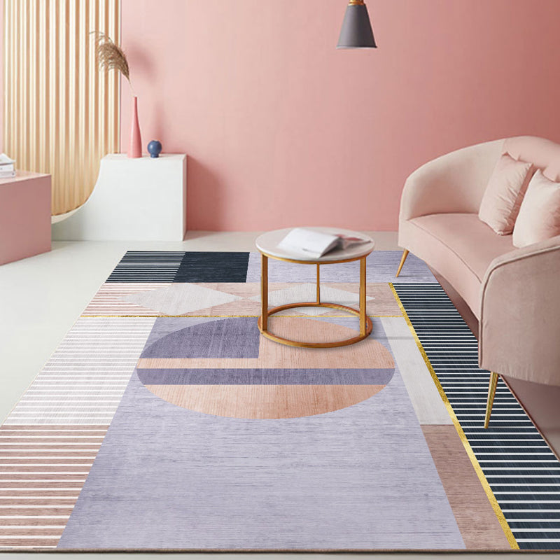 Multicolor Living Room Rug Minimalist Geometric and Striped Pattern Rug Polyester Washable Anti-Slip Backing Pet Friendly Carpet Light Purple Clearhalo 'Area Rug' 'Modern' 'Rugs' Rug' 1811233