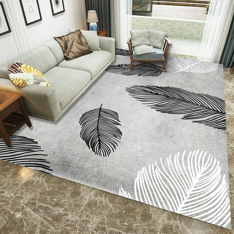 Multicolor Feather Pattern Rug Polyester Rug Pet Friendly Washable Non-Slip Area Rug for Living Room Grey Clearhalo 'Area Rug' 'Modern' 'Rugs' Rug' 1811244