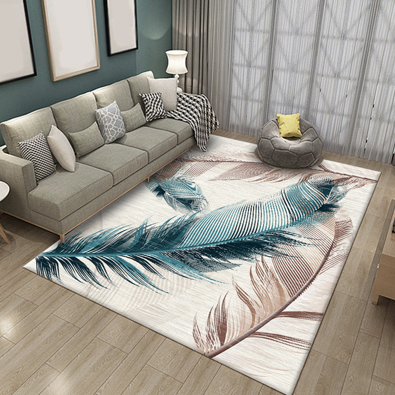 Multicolor Feather Pattern Rug Polyester Rug Pet Friendly Washable Non-Slip Area Rug for Living Room Aqua Clearhalo 'Area Rug' 'Modern' 'Rugs' Rug' 1811245