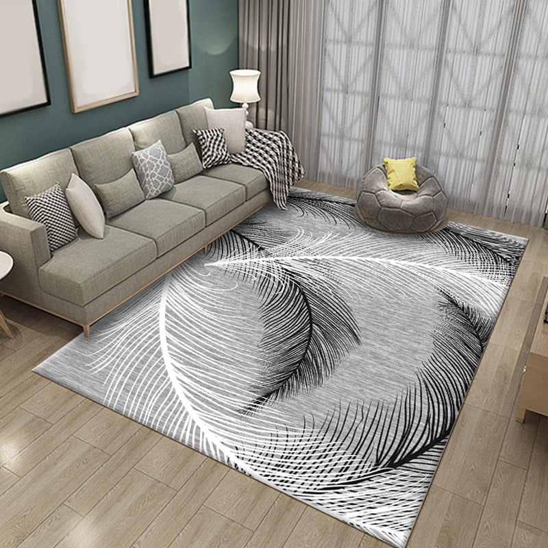 Multicolor Feather Pattern Rug Polyester Rug Pet Friendly Washable Non-Slip Area Rug for Living Room Dark Gray Clearhalo 'Area Rug' 'Modern' 'Rugs' Rug' 1811246