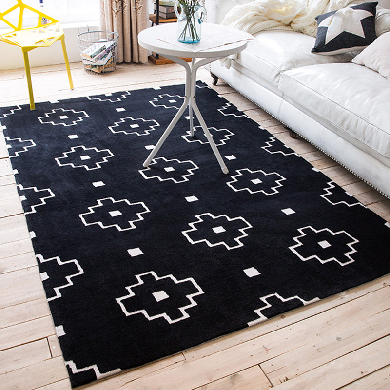 Modern Geometric Pattern Rug Black Polyester Rug Non-Slip Pet Friendly Washable Are Rug for Living Room Black Clearhalo 'Area Rug' 'Modern' 'Rugs' Rug' 1811314