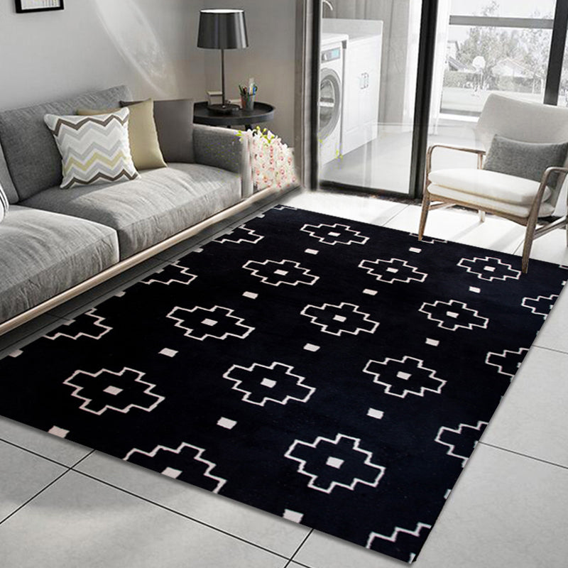 Modern Geometric Pattern Rug Black Polyester Rug Non-Slip Pet Friendly  Washable Are Rug for Living Room - Clearhalo