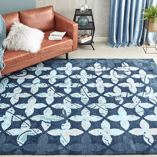 Blue Bedroom Rug Contemporary Geometric Pattern Rug Polyester Washable Anti-Slip Backing Pet Friendly Carpet Dark Blue 6'7" x 9'11" Clearhalo 'Area Rug' 'Modern' 'Rugs' Rug' 1811348