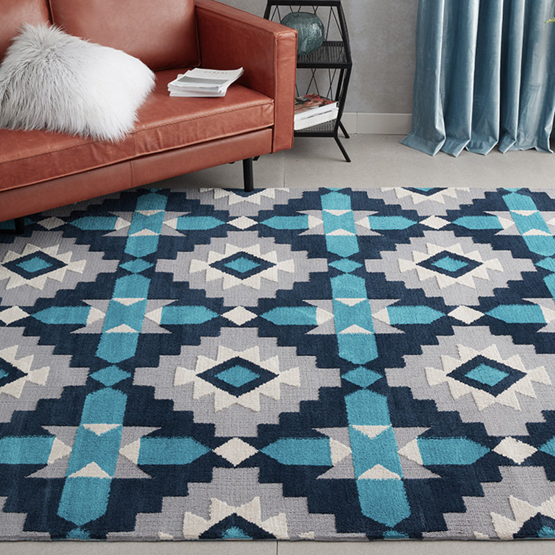 Blue Bedroom Rug Contemporary Geometric Pattern Rug Polyester Washable Anti-Slip Backing Pet Friendly Carpet Grey 6'7" x 9'11" Clearhalo 'Area Rug' 'Modern' 'Rugs' Rug' 1811349