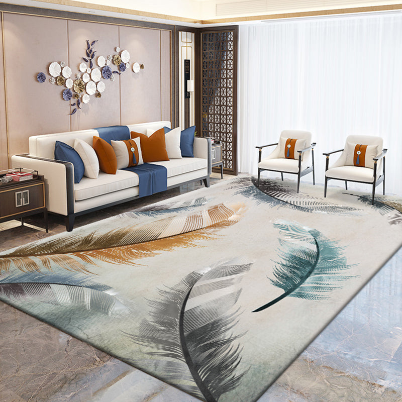 Fancy Feather Pattern Rug Multicolor Modernism Rug Polyester Pet Friendly Washable Non-Slip Area Rug for Bedroom Brown Clearhalo 'Area Rug' 'Modern' 'Rugs' Rug' 1811541