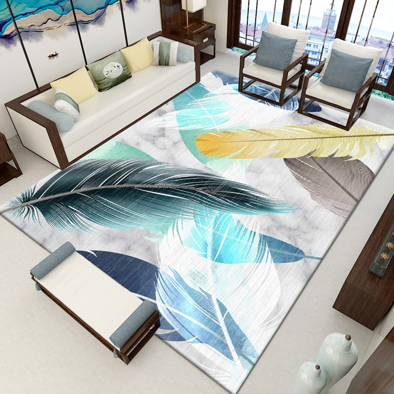 Fancy Feather Pattern Rug Multicolor Modernism Rug Polyester Pet Friendly Washable Non-Slip Area Rug for Bedroom Blue Clearhalo 'Area Rug' 'Modern' 'Rugs' Rug' 1811542