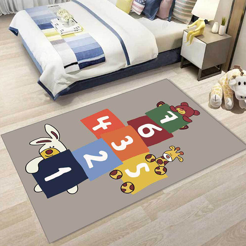 Stylish Animal Pattern Rug with Number Beige and Brown Kids Rug Polyester Pet Friendly Washable Non-Slip Area Rug for Decoration Brown Clearhalo 'Area Rug' 'Rug' 1811617