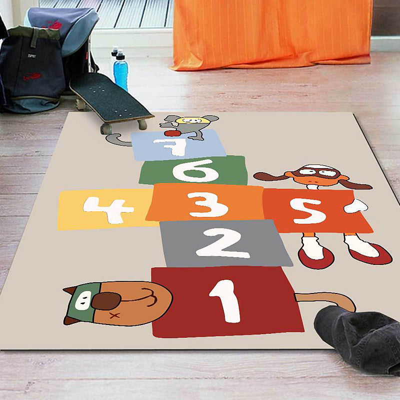 Stylish Animal Pattern Rug with Number Beige and Brown Kids Rug Polyester Pet Friendly Washable Non-Slip Area Rug for Decoration Clearhalo 'Area Rug' 'Rug' 1811626