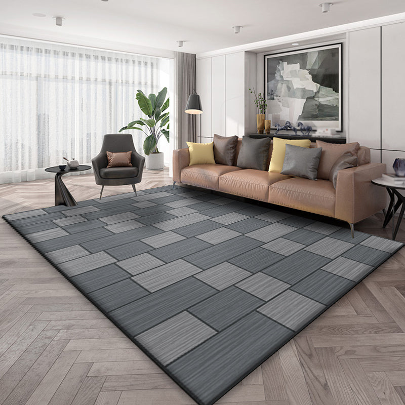 Grey Living Room Rug Minimalist Geometric and Plaid Pattern Rug Polyester Washable Anti-Slip Backing Pet Friendly Carpet Dark Gray Clearhalo 'Area Rug' 'Modern' 'Rugs' Rug' 1811834