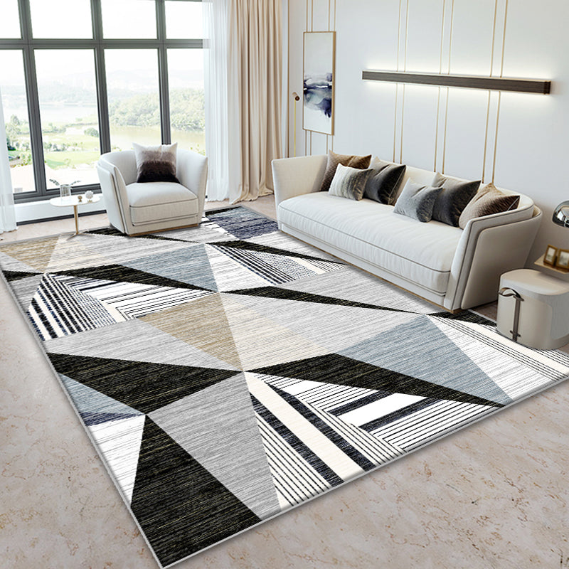 Grey Living Room Rug Minimalist Geometric and Plaid Pattern Rug Polyester Washable Anti-Slip Backing Pet Friendly Carpet Camel Clearhalo 'Area Rug' 'Modern' 'Rugs' Rug' 1811841