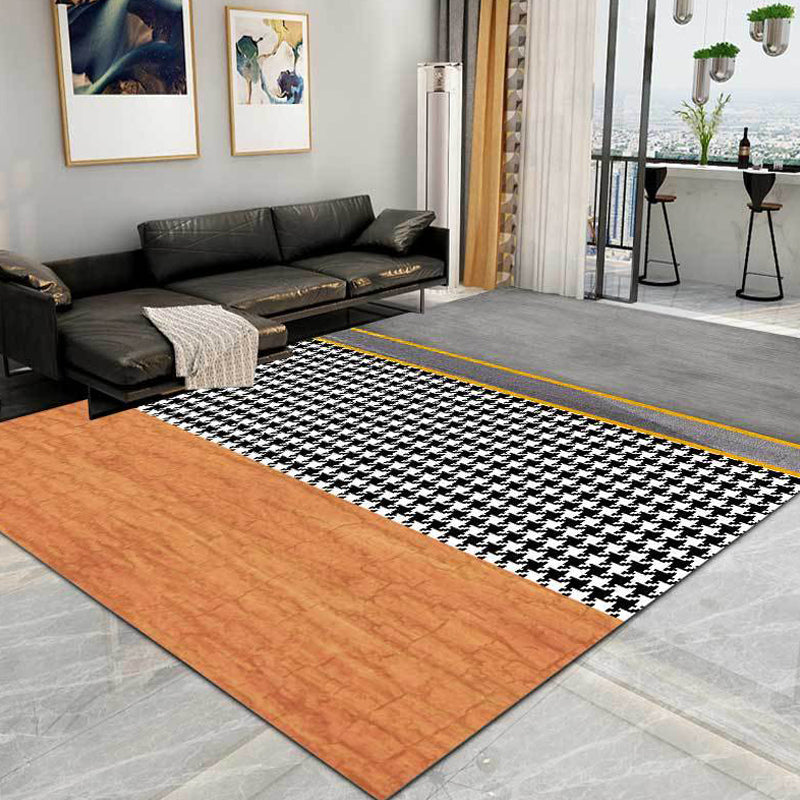 Grey Houndstooth Pattern Rug Polyester Minimalist Rug Pet Friendly Washable Non-Slip Area Rug for Living Room Yellow-Red Clearhalo 'Area Rug' 'Modern' 'Rugs' Rug' 1811896