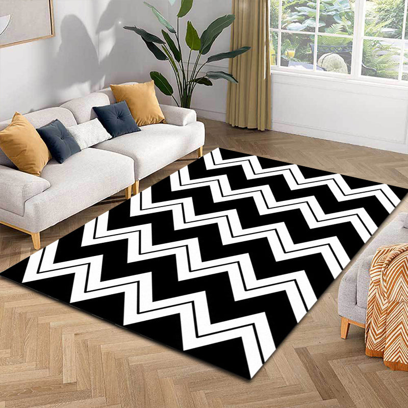 Stylish Geometric Pattern Rug Black and White Modern Rug Polyester Pet Friendly Washable Non-Slip Area Rug for Bedroom Clearhalo 'Area Rug' 'Modern' 'Rugs' Rug' 1811909