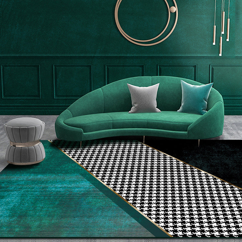 Modernist Colorblock Houndstooth Pattern Rug Black and Green Polyester Rug Non-Slip Pet Friendly Washable Are Rug for Bedroom Blackish Green Clearhalo 'Area Rug' 'Modern' 'Rugs' Rug' 1811916