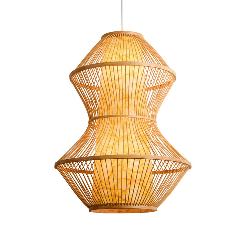 Asian Style Gourd Shaped Hanging Lighting Bamboo 19.5"/23.5" Wide 1 Head Restaurant Pendant Lamp in Wood Clearhalo 'Ceiling Lights' 'Modern Pendants' 'Modern' 'Pendant Lights' 'Pendants' Lighting' 181193