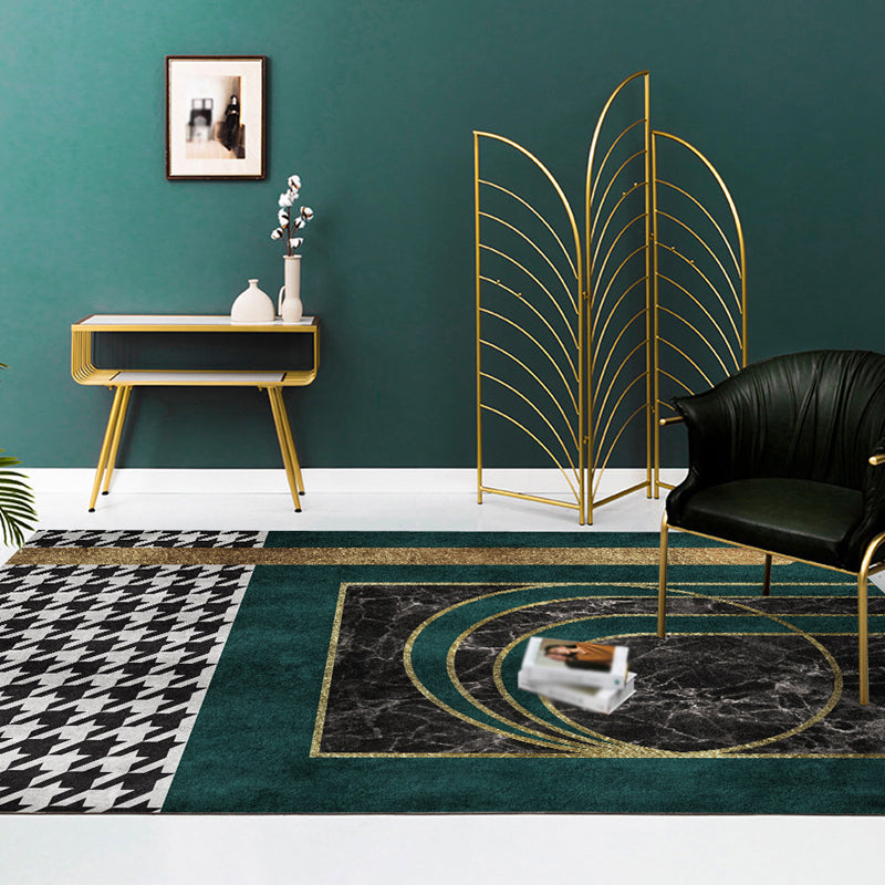 Green Geometric Pattern Rug with Houndstooth Polyester Minimalist Rug Pet Friendly Washable Non-Slip Area Rug for Living Room Blackish Green Clearhalo 'Area Rug' 'Modern' 'Rugs' Rug' 1811932