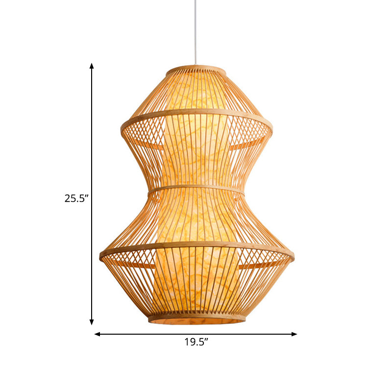 Asian Style Gourd Shaped Hanging Lighting Bamboo 19.5"/23.5" Wide 1 Head Restaurant Pendant Lamp in Wood Clearhalo 'Ceiling Lights' 'Modern Pendants' 'Modern' 'Pendant Lights' 'Pendants' Lighting' 181194