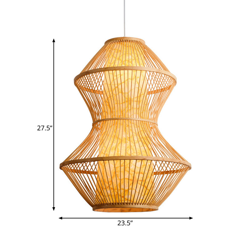 Asian Style Gourd Shaped Hanging Lighting Bamboo 19.5"/23.5" Wide 1 Head Restaurant Pendant Lamp in Wood Clearhalo 'Ceiling Lights' 'Modern Pendants' 'Modern' 'Pendant Lights' 'Pendants' Lighting' 181195