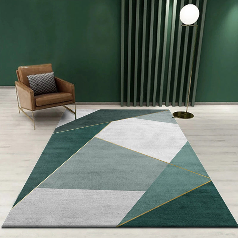 Green Geometric Pattern Rug Polyester Minimalist Rug Pet Friendly Washable Non-Slip Area Rug for Living Room Clearhalo 'Area Rug' 'Modern' 'Rugs' Rug' 1812069