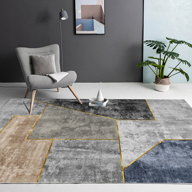 Grey Living Room Rug Modernism Geometric Pattern Rug Polyester Washable Anti-Slip Backing Pet Friendly Carpet Clearhalo 'Area Rug' 'Modern' 'Rugs' Rug' 1812124