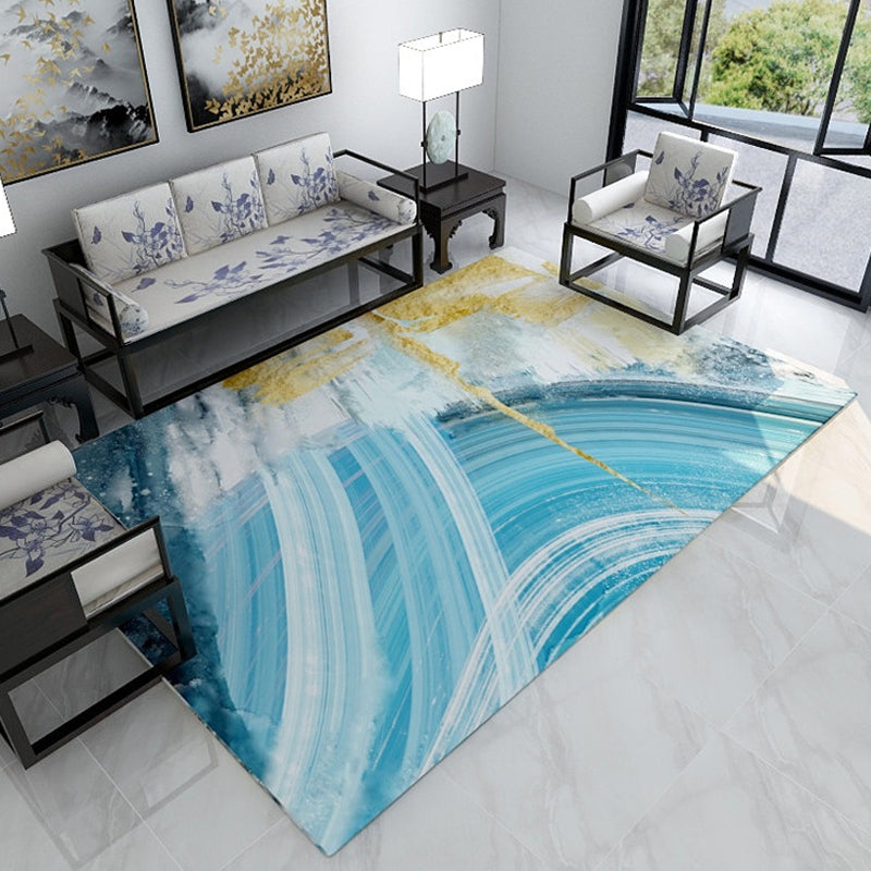 Stylish Watercolor Pattern Rug Blue Industrial Rug Polyester Pet