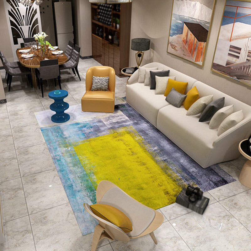 Unique Brushstroke Painting Pattern Rug Blue Industrial Rug Polyester Pet Friendly Washable Non-Slip Area Rug for Bedroom Yellow Clearhalo 'Area Rug' 'Rug' 1812501