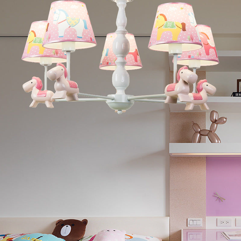Nordic Stylish Pony Chandelier Metal Multi Head Hanging Lamp for Dinging Room 5 Pink Clearhalo 'Ceiling Lights' 'Chandeliers' Lighting' options 181288_8e69bab1-79f7-4fc7-ae78-0e865a537d2b