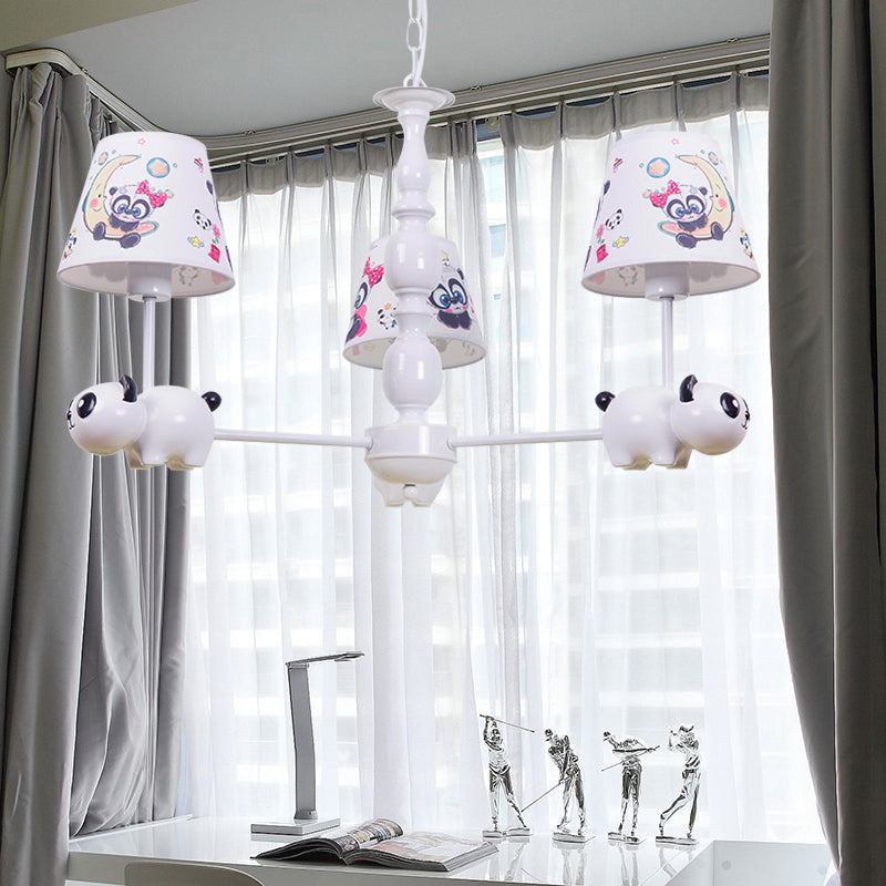 Baby Bedroom Panda Chandelier with Tapered Shade Metal Contemporary White Pendant Light Clearhalo 'Ceiling Lights' 'Chandeliers' Lighting' options 181299