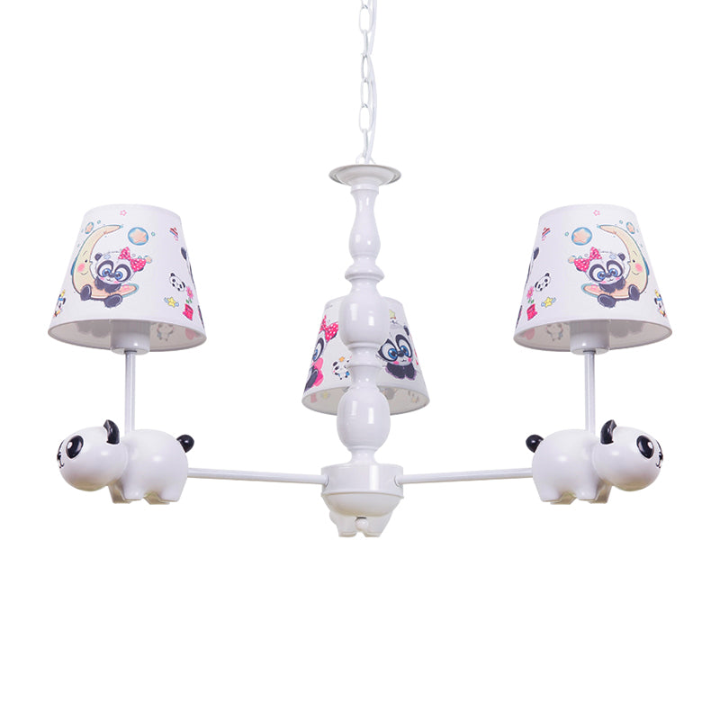 Baby Bedroom Panda Chandelier with Tapered Shade Metal Contemporary White Pendant Light Clearhalo 'Ceiling Lights' 'Chandeliers' Lighting' options 181300