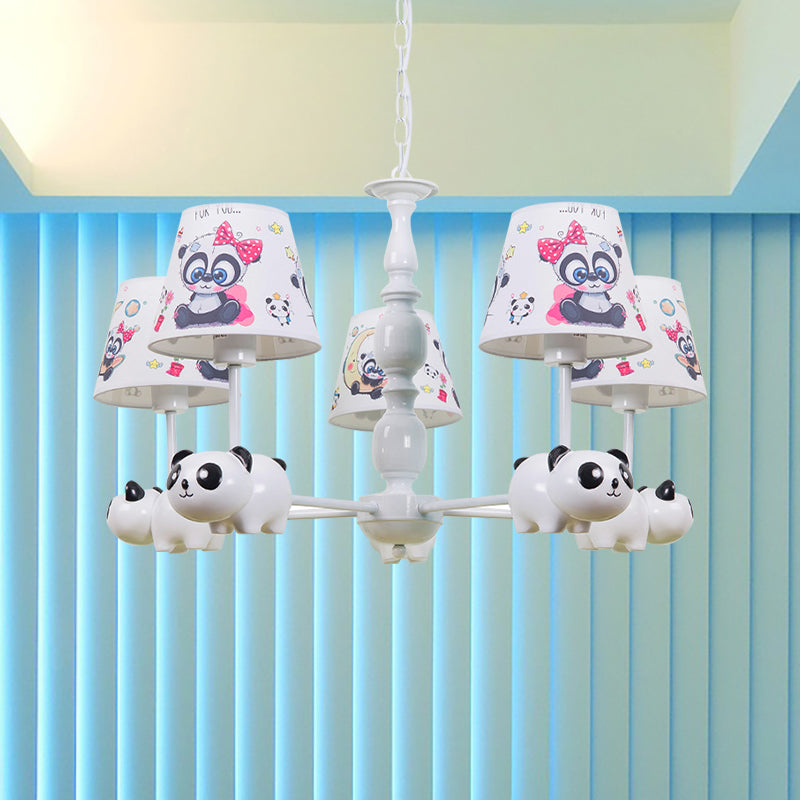 Baby Bedroom Panda Chandelier with Tapered Shade Metal Contemporary White Pendant Light 5 White Clearhalo 'Ceiling Lights' 'Chandeliers' Lighting' options 181302_2085829c-c11a-4fd4-8b73-67db5845f14e