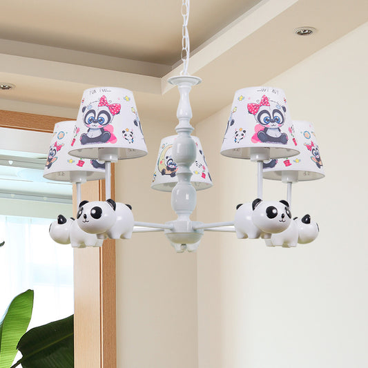 Baby Bedroom Panda Chandelier with Tapered Shade Metal Contemporary White Pendant Light Clearhalo 'Ceiling Lights' 'Chandeliers' Lighting' options 181303