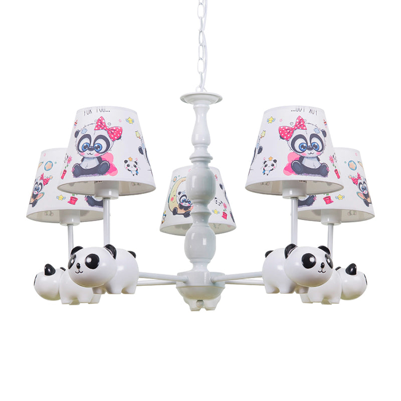Baby Bedroom Panda Chandelier with Tapered Shade Metal Contemporary White Pendant Light Clearhalo 'Ceiling Lights' 'Chandeliers' Lighting' options 181304