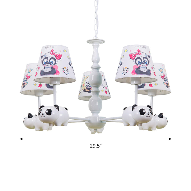 Baby Bedroom Panda Chandelier with Tapered Shade Metal Contemporary White Pendant Light Clearhalo 'Ceiling Lights' 'Chandeliers' Lighting' options 181305