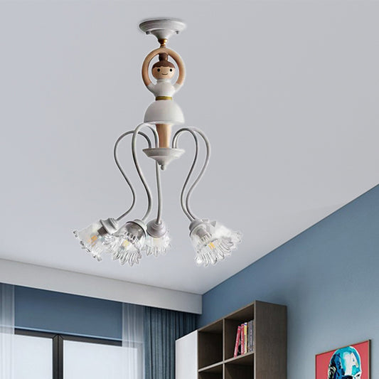 Resin Ballet Pendant Light with Flower Shade 5 Lights Creative Chandelier in White for Kindergarten Clearhalo 'Ceiling Lights' 'Chandeliers' Lighting' options 181319