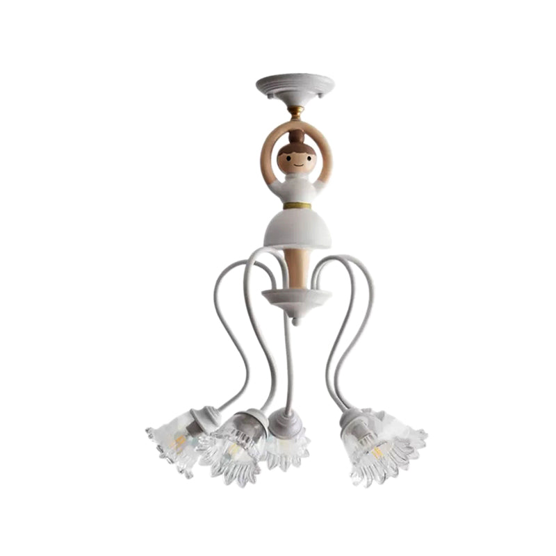 Resin Ballet Pendant Light with Flower Shade 5 Lights Creative Chandelier in White for Kindergarten Clearhalo 'Ceiling Lights' 'Chandeliers' Lighting' options 181321