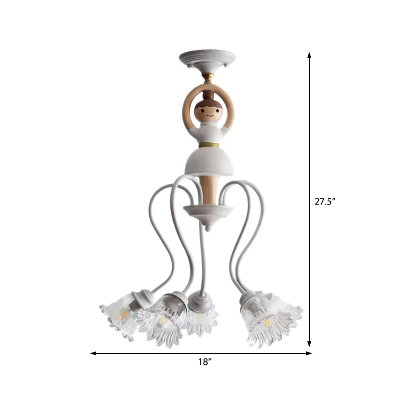Resin Ballet Pendant Light with Flower Shade 5 Lights Creative Chandelier in White for Kindergarten Clearhalo 'Ceiling Lights' 'Chandeliers' Lighting' options 181322